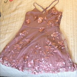 Embroidered Dusty Pink Cocktail Dress